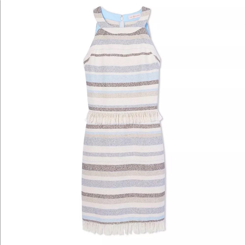 NWT Tory Burch Jane Striped Fringe Trim Dress - Picture 3 of 8